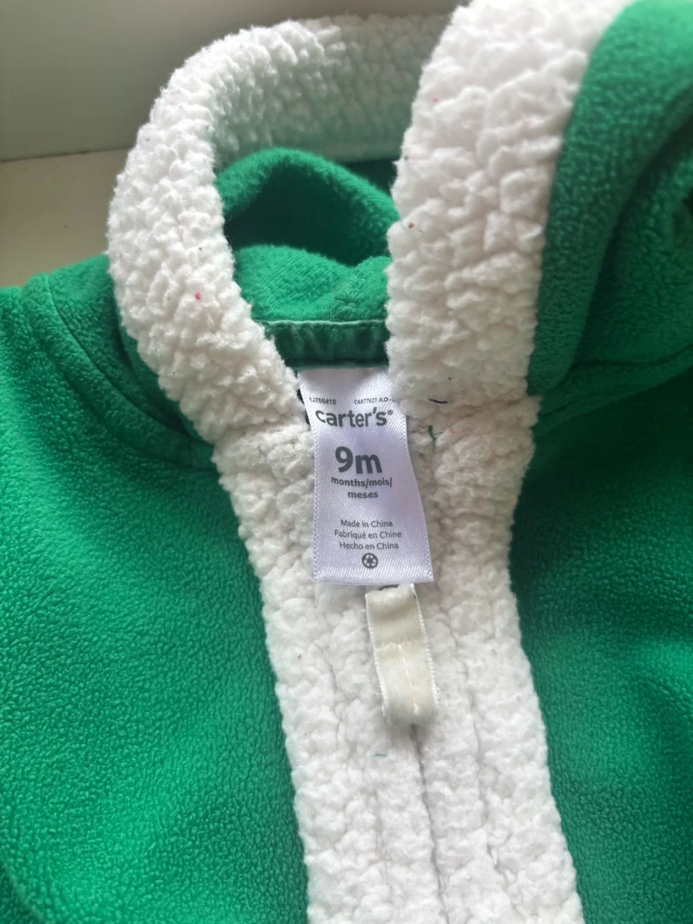 Carter's Green Elf Fleece Romper with Candy Cane and Belt